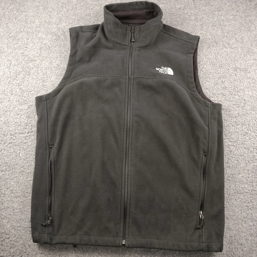 The North Face Fleece Vest Mens Large Full Zip Black Gorpcore Hiking Commute EUC
